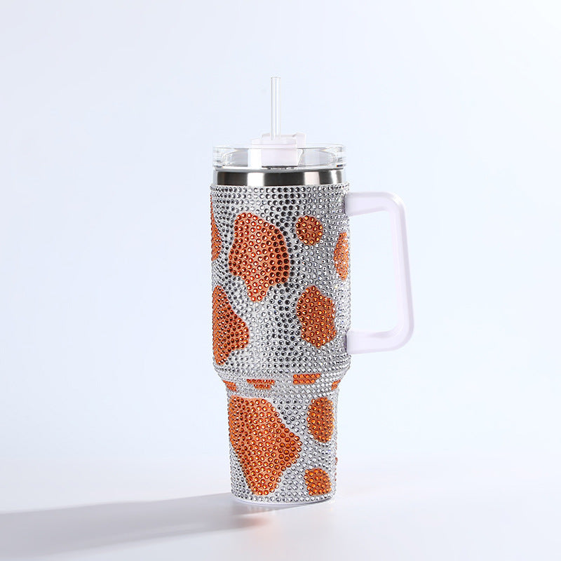 Wholesale Tumbler Ice Bullies Cup  Colorful Cow Pattern Diamond-encrusted Thermos Cup Straw Cup 40OZ Car Cup Ice Cup